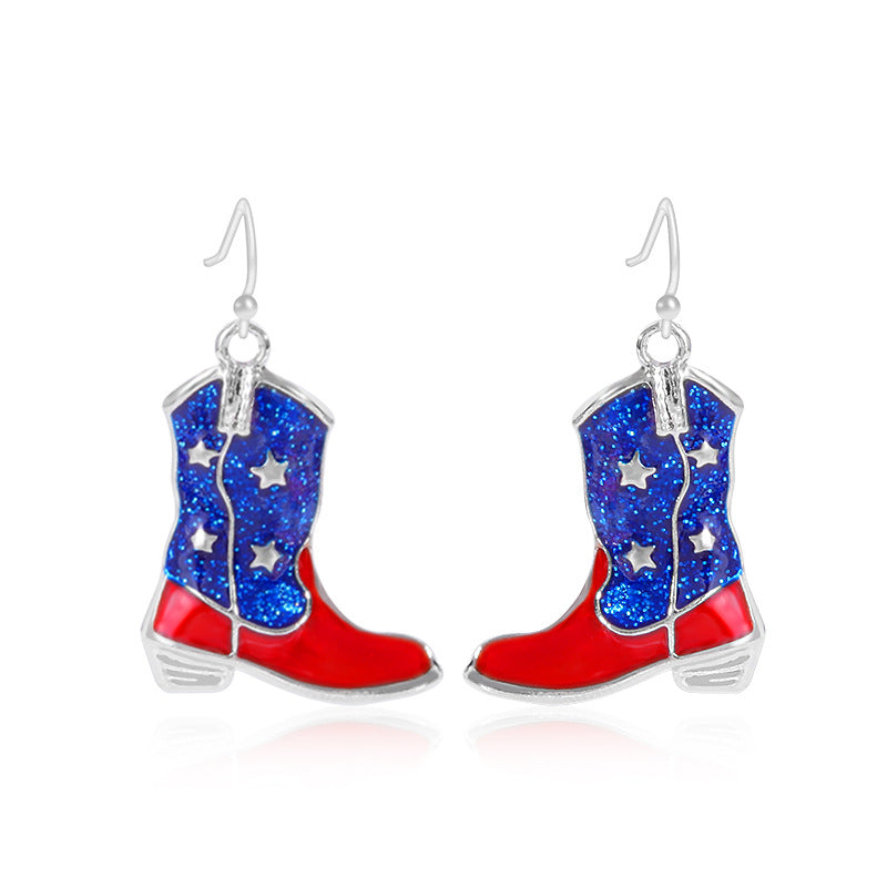 Women's star-shaped enamel earrings with USA flag motif and gold-plated fish Kalsten