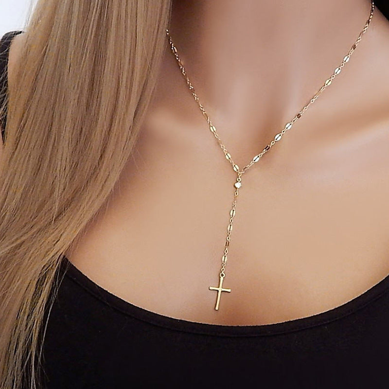 Dainty Cross Lariat Necklace Kalsten