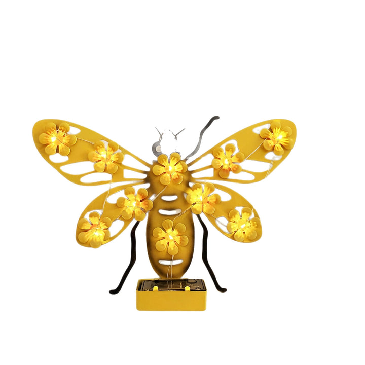 Decorative Solar LED Bee Wall Sculpture With Floral String Lights And Metal Mount Kalsten