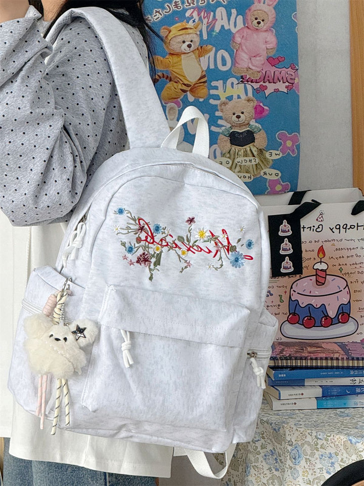 Floral Embroidered School Backpack