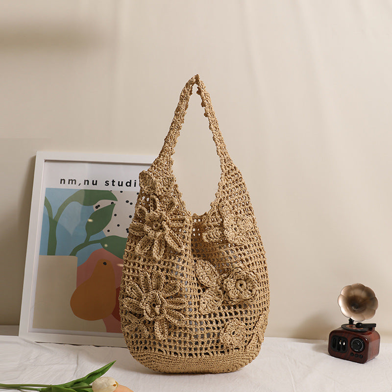 Crocheted shoulder bag with floral appliqués Kalsten