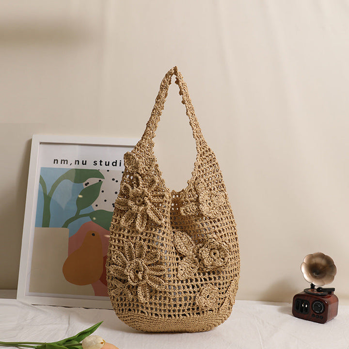 Crocheted shoulder bag with floral appliqués Kalsten