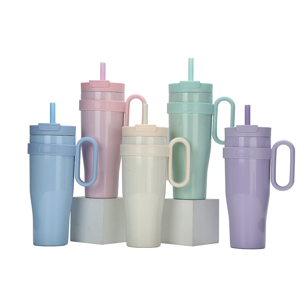 Ladies' insulated drinking cup with non-slip handle and integrated straw Kalsten