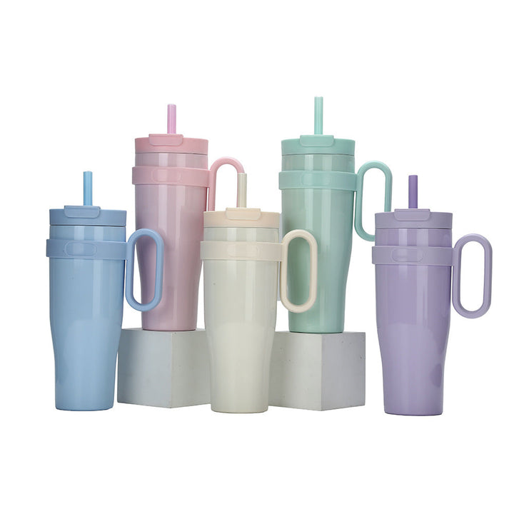 Ladies' insulated drinking cup with non-slip handle and integrated straw Kalsten