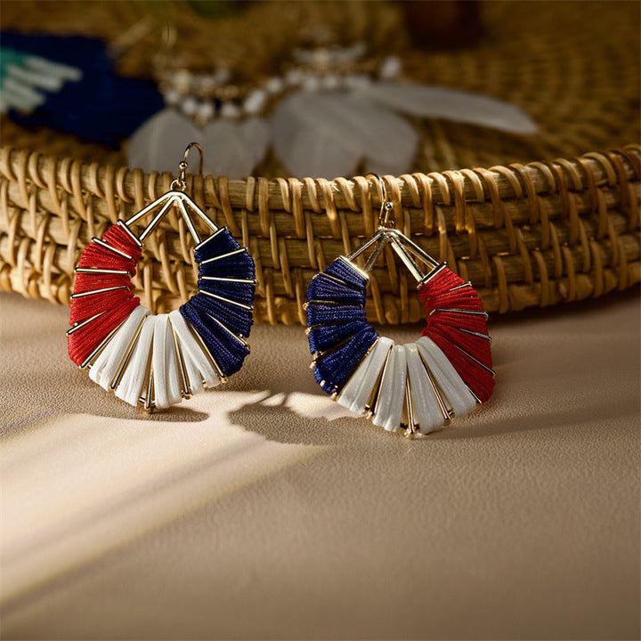 Ladies handmade Boho hoop earrings with textile wrap and bead application Kalsten