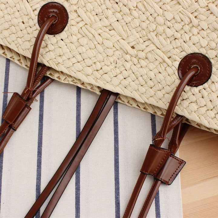 Handbag Made of Natural Weave with Leather Handles Kalsten