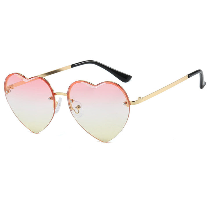 Women's Heart-Shaped Sunglasses with Mirrored Lenses and Fashionable Metal Frame Kalsten
