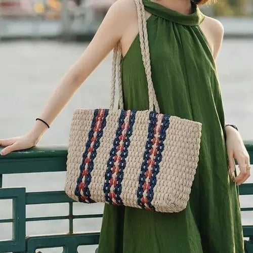 Handbag Made of Braided Natural Material with Colorful Accents Kalsten