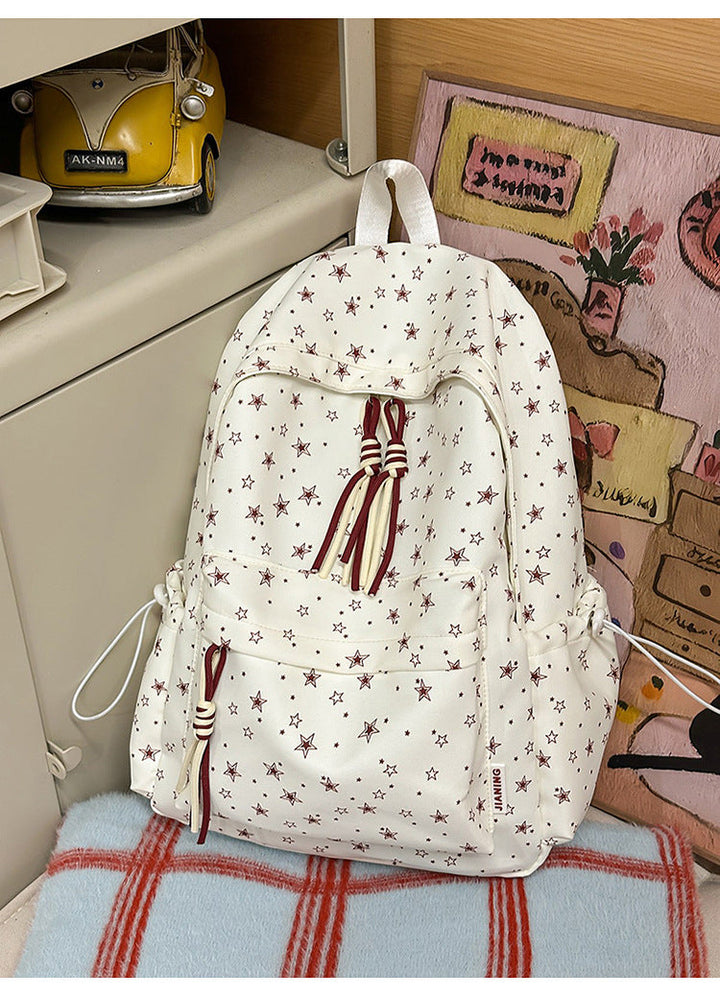 Cute Soft Fabric Star-Patterned School Backpack