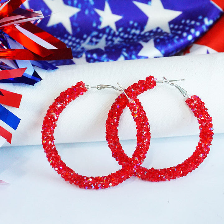 Women's large hoop earrings with rhinestone embellishment and rhodium-plated setting Kalsten