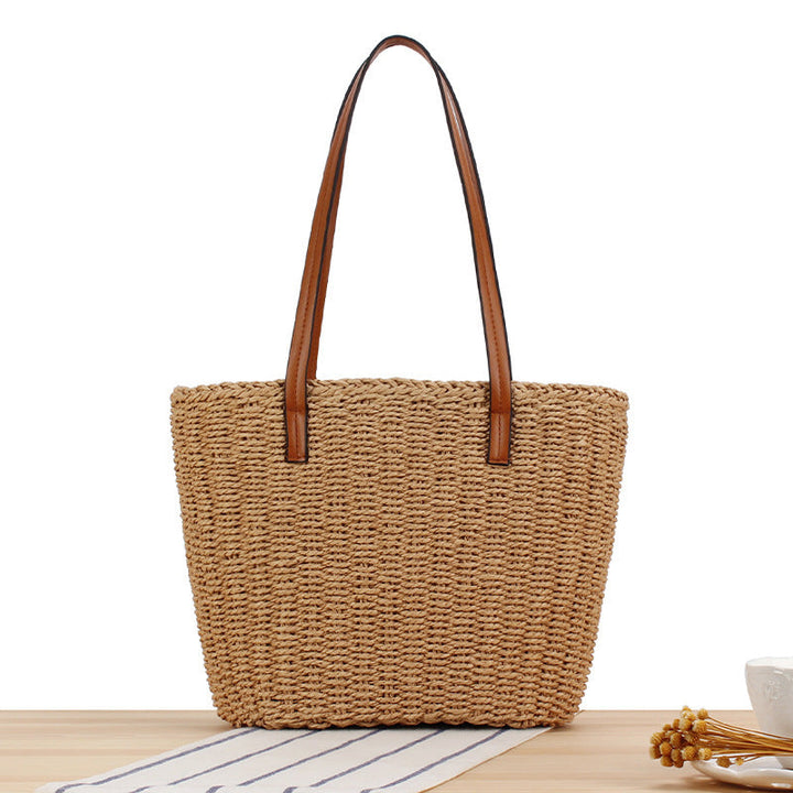 Durable straw tote bag with sturdy leather handles Kalsten