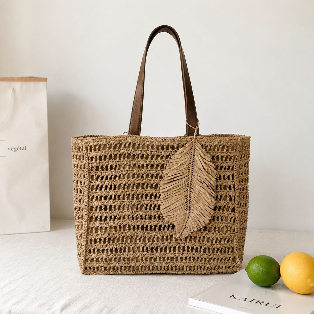 Macramé Beach Bag with Leather Accents Kalsten