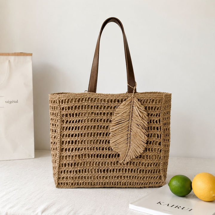 Macramé Beach Bag with Leather Accents Kalsten