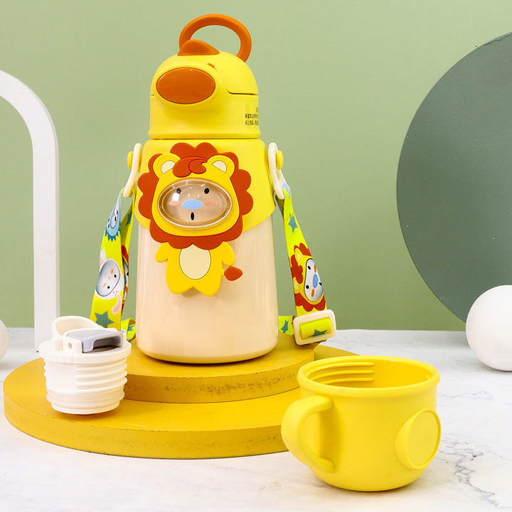 Women's Insulated Water Bottle with Cute Rabbit Design and Practical Carry Strap Kalsten