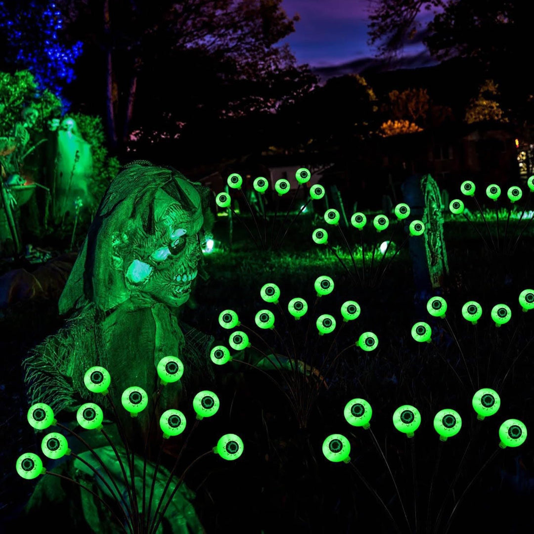 Glowing Eyeball Garden Stake Set With Solar LED And Flexible Stems Kalsten