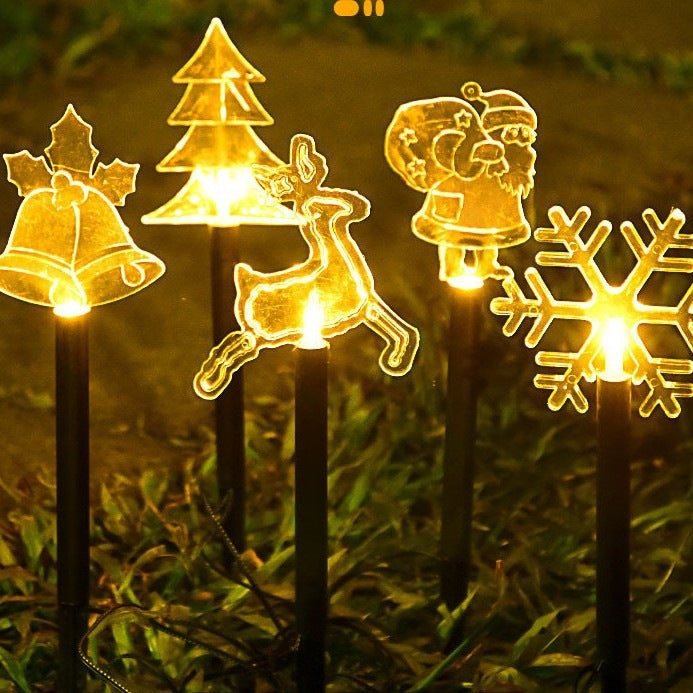 Acrylic Holiday Motif Solar Pathway Stake Lights With Warm LED And Ground Spike Kalsten