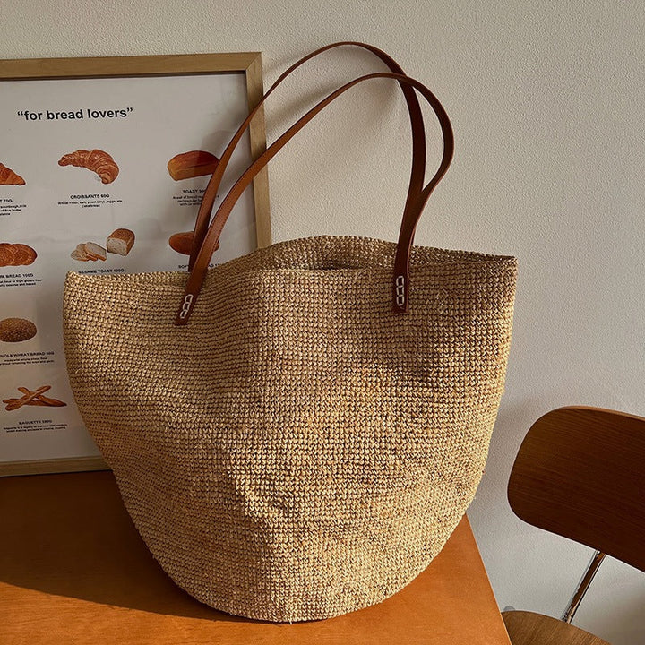Handmade straw bag with high-quality leather handles Kalsten