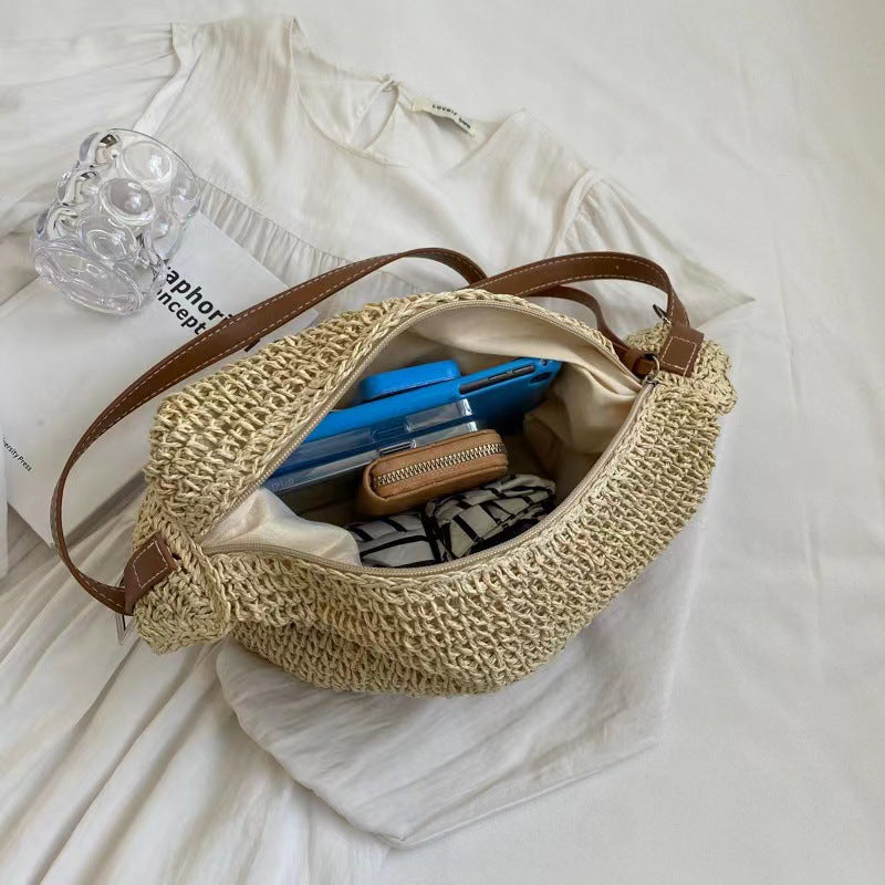 Cultivated raffia shoulder bag with leather accents Kalsten