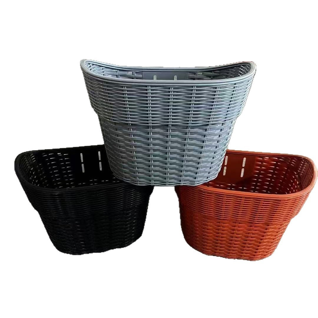 woven rattan style PVC bicycle front basket with quick release mounting Kalsten