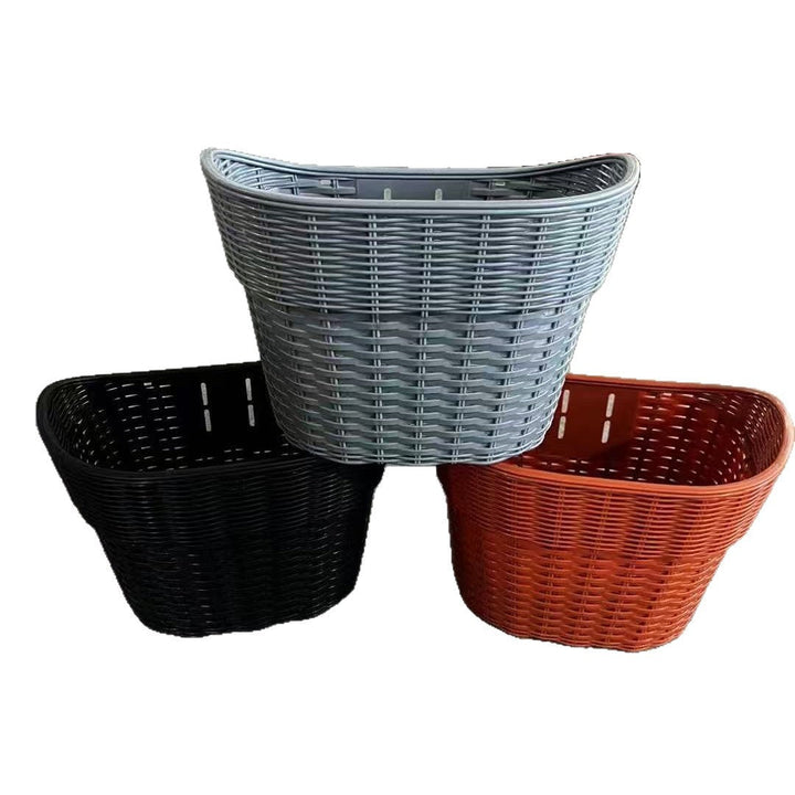 woven rattan style PVC bicycle front basket with quick release mounting Kalsten