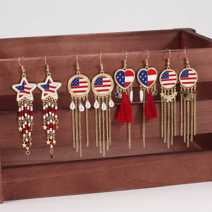 Women’s dangling earrings with enameled medallion and pearl fringes Kalsten
