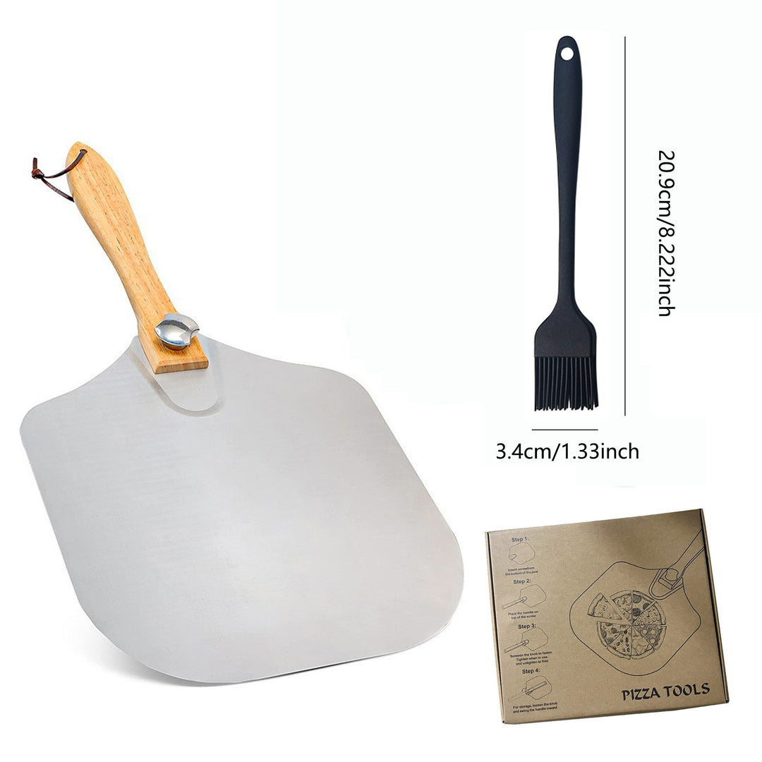 professional pizza peel set with foldable stainless steel shovel ergonomic wooden handle pizza cutter rocker and bench scraper Kalsten