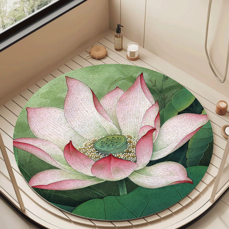 Floral Design Circular Bath Mat Kalsten