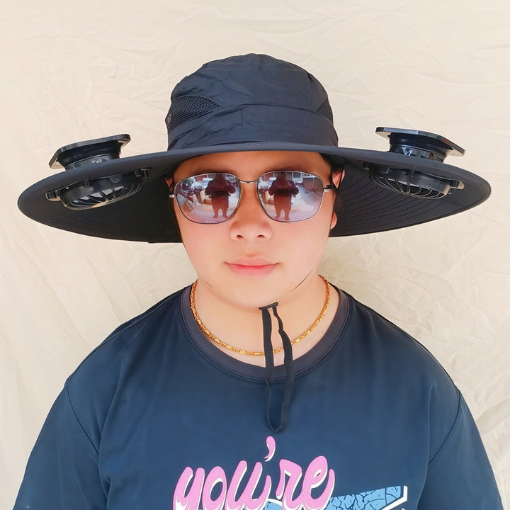 Wide-brimmed sun hat with detachable swivel solar fans and adjustable chin strap Kalsten