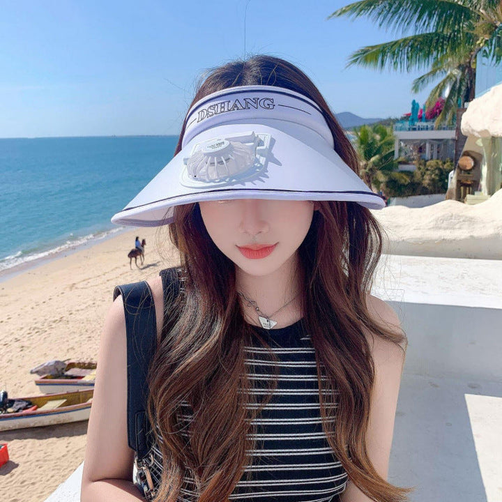 Sun protection visor with quiet rechargeable mini fan and adjustable neoprene seat Kalsten