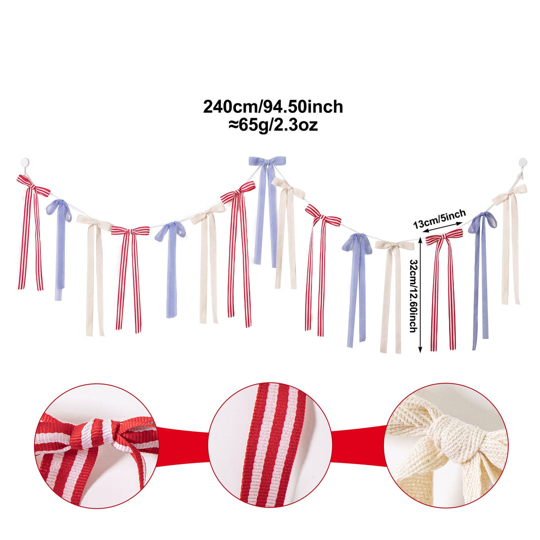 Unisex decorative bow garland with long ribbons and self-adhesive hangers Kalsten