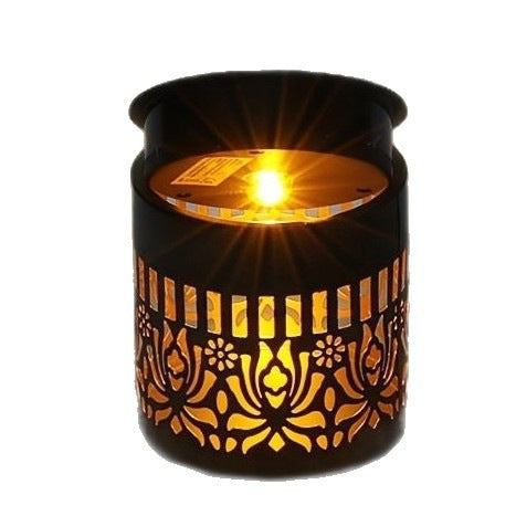 Decorative Solar-Powered Metal Lantern With Geometric Cutout And Warm LED Candle Effect Kalsten