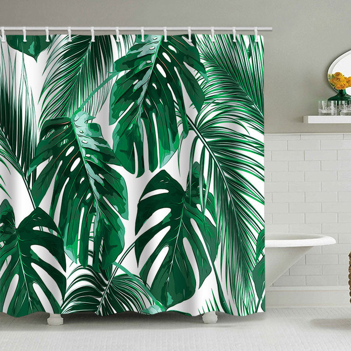 Tropical Leaf Print Shower Curtain Kalsten