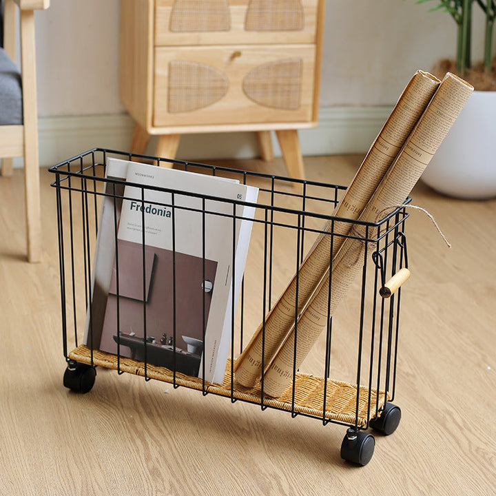 Rolling Wicker Storage Cart Kalsten