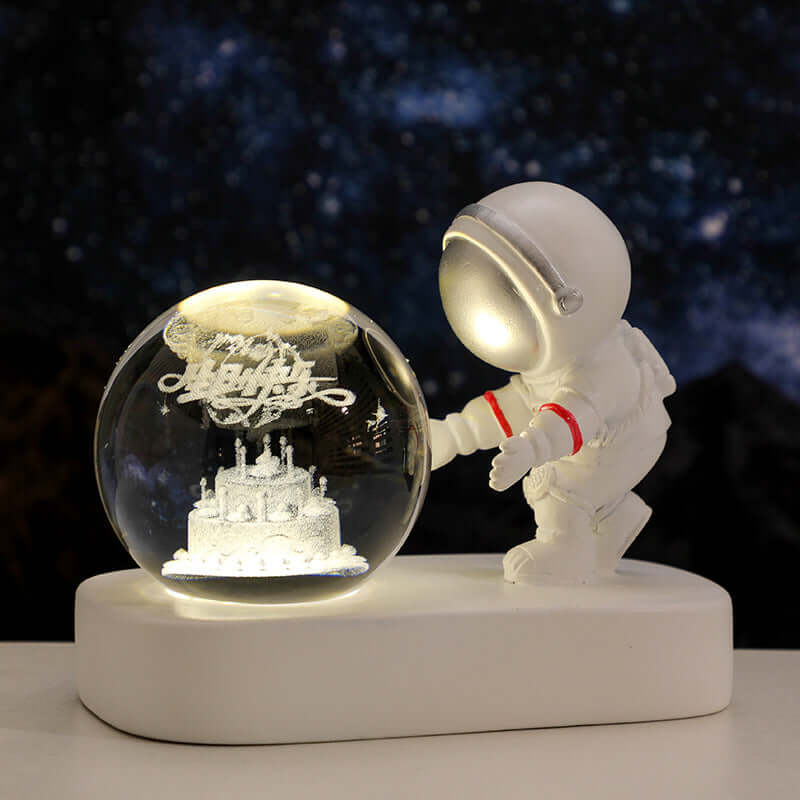 Glowing Planetary Galaxy Astronaut Crystal Ball Night Lights USB Power Warm Bedside Light Brithday Gift Night Lamp | Kalsten