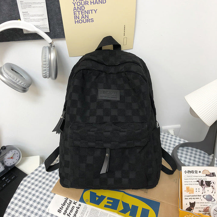 Checkered Textured School Backpack Kalsten