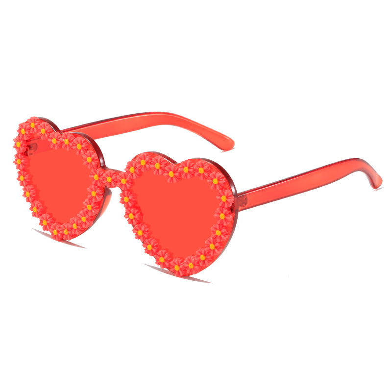 Ladies Love-Shaped Sunglasses with Floral Embellishments Kalsten