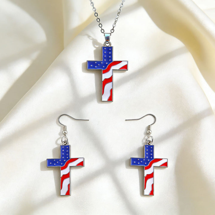 Women's patriotic jewelry set with flip-flop pendant made of enamel and crystal embellishment Kalsten