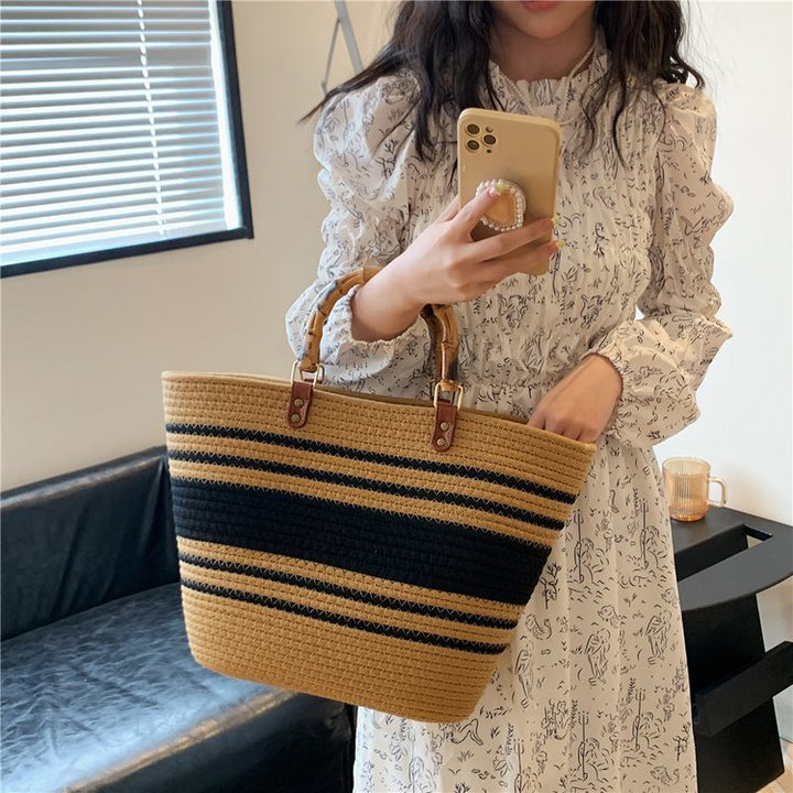 Practical beach bag with bamboo handles Kalsten