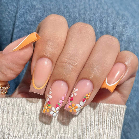Floral Design Press-On Nail Set with Elegant Details Acalora