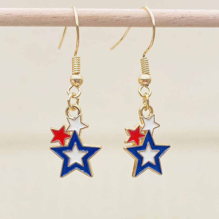 Women's Independence Day patriotic enamel flag dangle earrings with hypoallergenic fishhook wires Kalsten