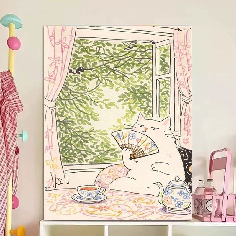 Whimsical Cat Illustration Canvas Art Print Kalsten