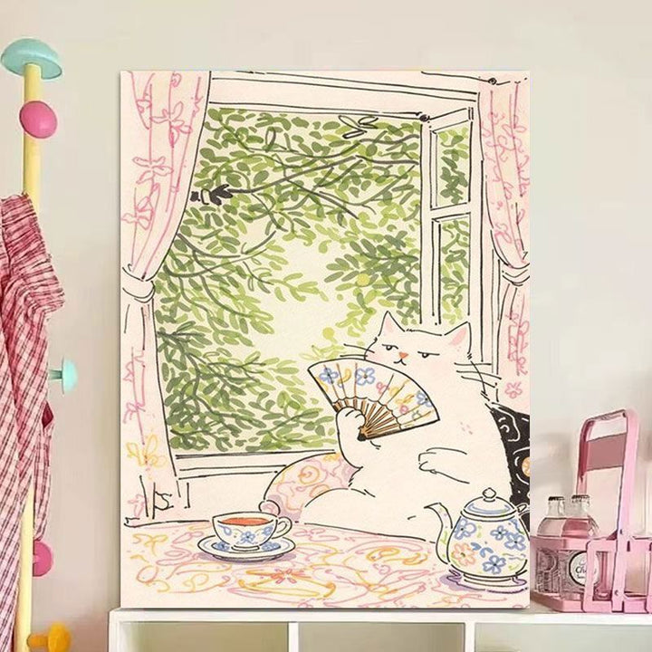 Whimsical Cat Illustration Canvas Art Print Kalsten