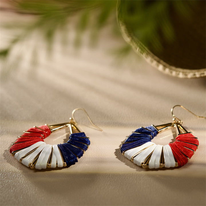 Ladies handmade Boho hoop earrings with textile wrap and bead application Kalsten