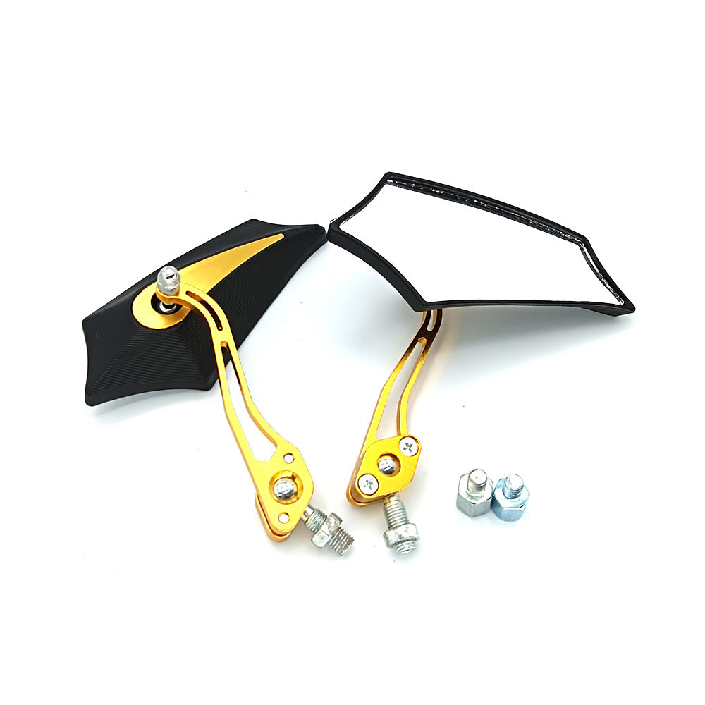 Sporty motorcycle rearview mirrors with rounded edges and adjustable viewing angle Kalsten
