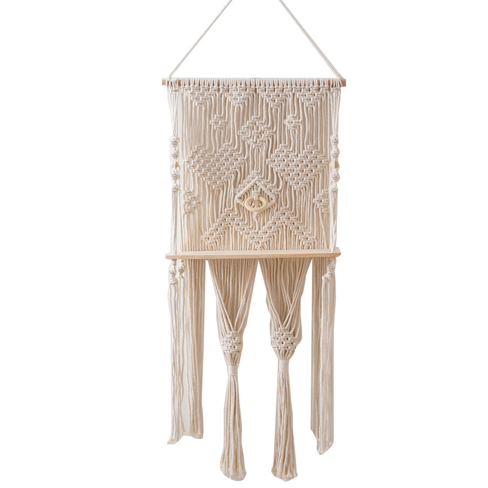 Wall-Mounted Macrame Tapestry with Shelf Acalora
