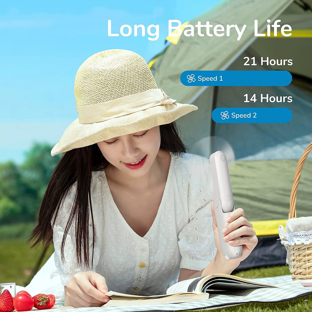 Unisex one-size foldable rechargeable hand fan with integrated power bank and dual USB charging ports Kalsten