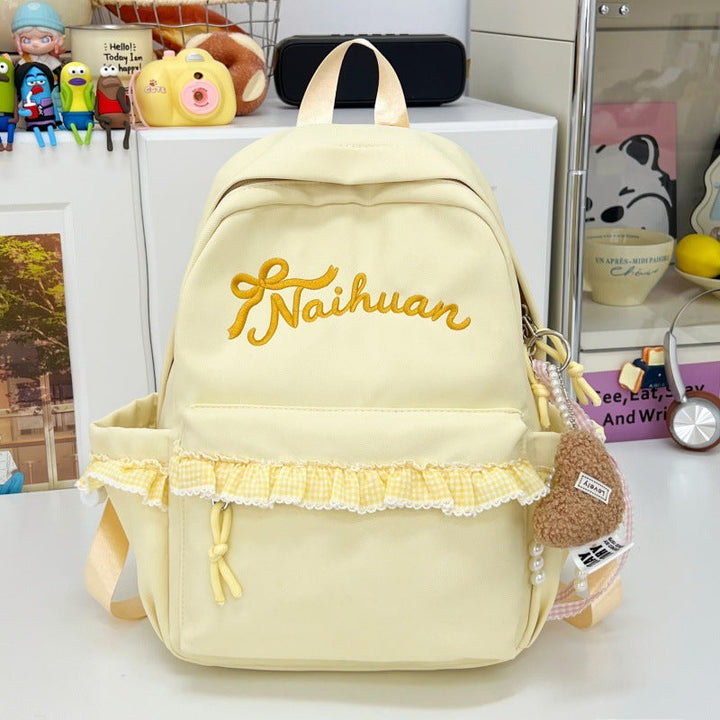 Cute Embroidered Ruffled School Backpack