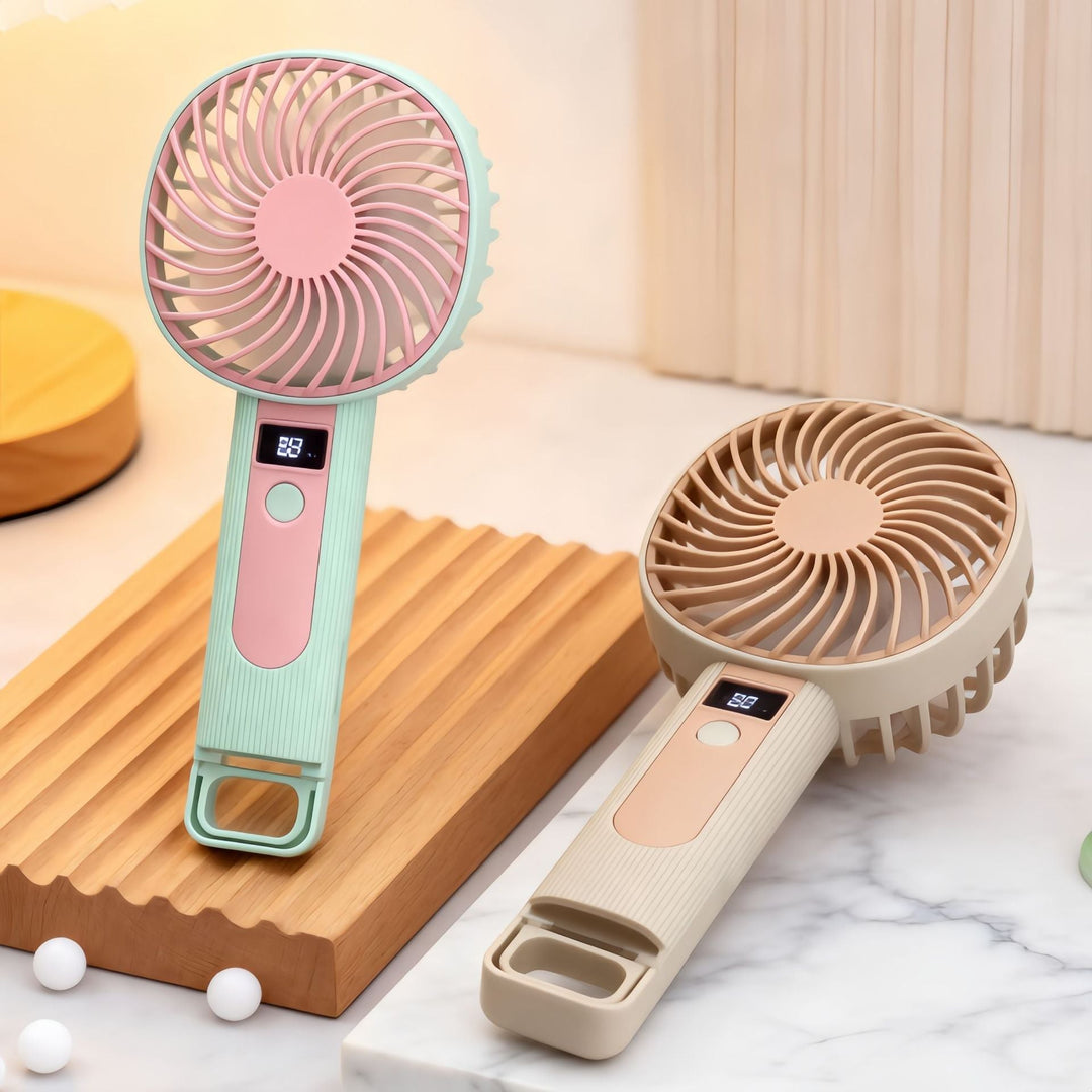 Women's Portable Handheld Fan with Digital Temperature Display and USB Charging Function Kalsten