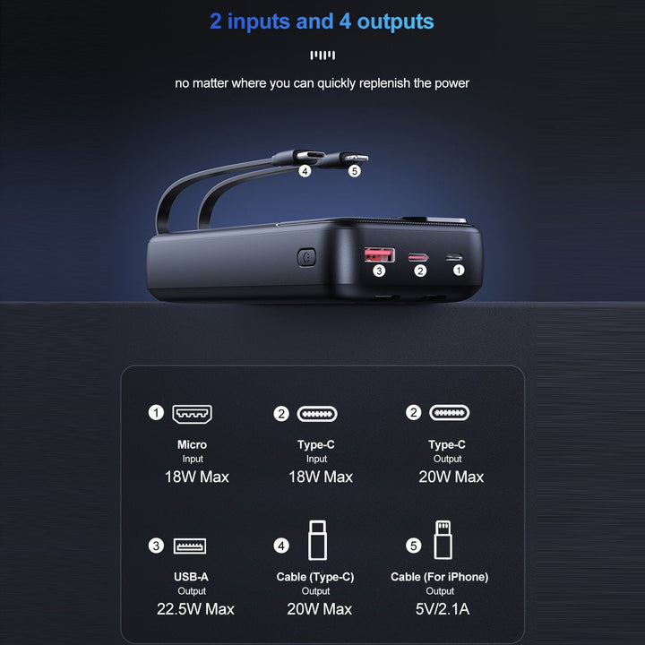 Power bank with dual charging cable and fast charging function Kalsten