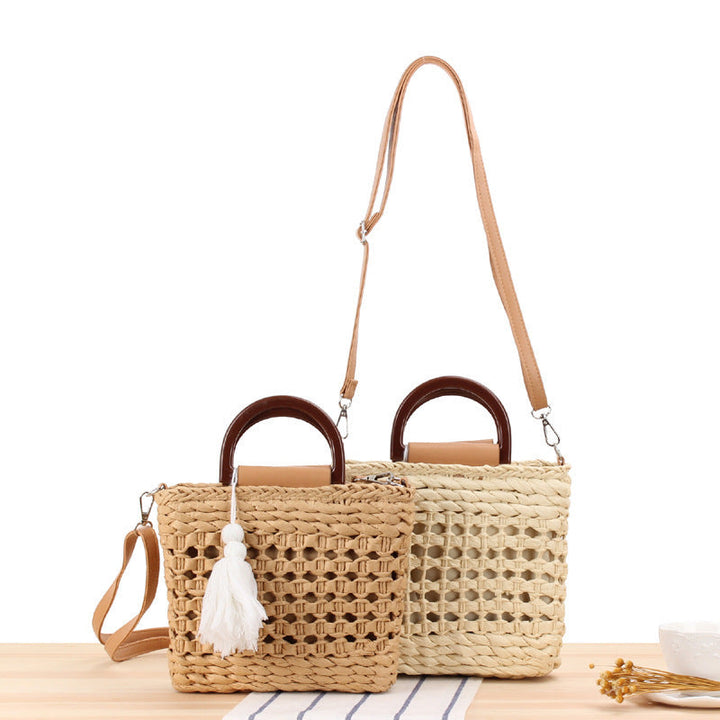 Woven tote bag with detachable faux leather strap Kalsten